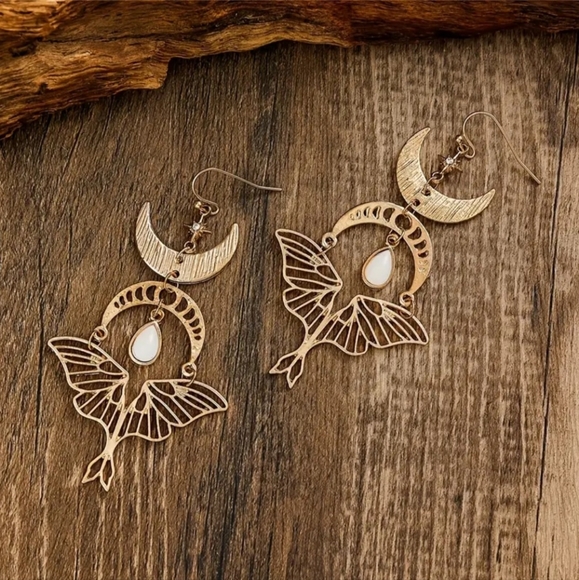 Handmade Moon & Moth Earrings - Picture 2 of 4